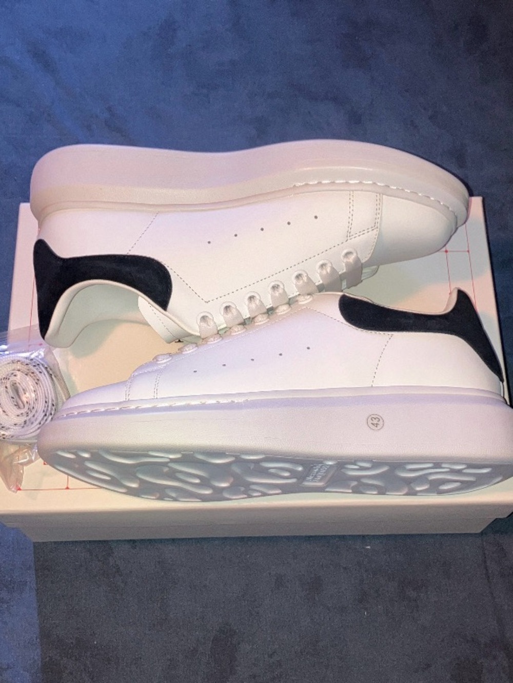 Alexander McQueen White Leather Sneakers with Black Heel Tab - Picture 3 of 5